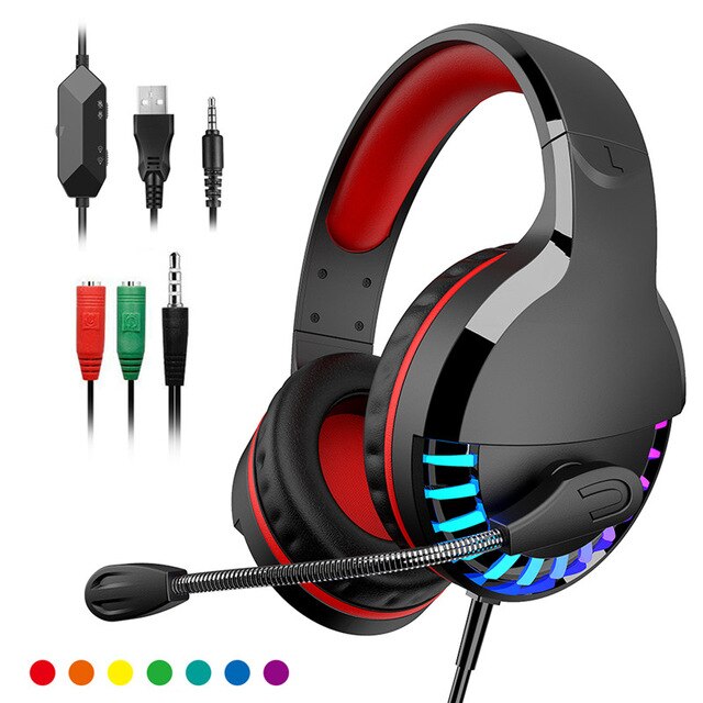 3.5mm Gaming Headset Mic LED Headphones Stereo USB Wired Gamer Headphone with 50MM Driver For Computer PC Laptop XBOX / PS4