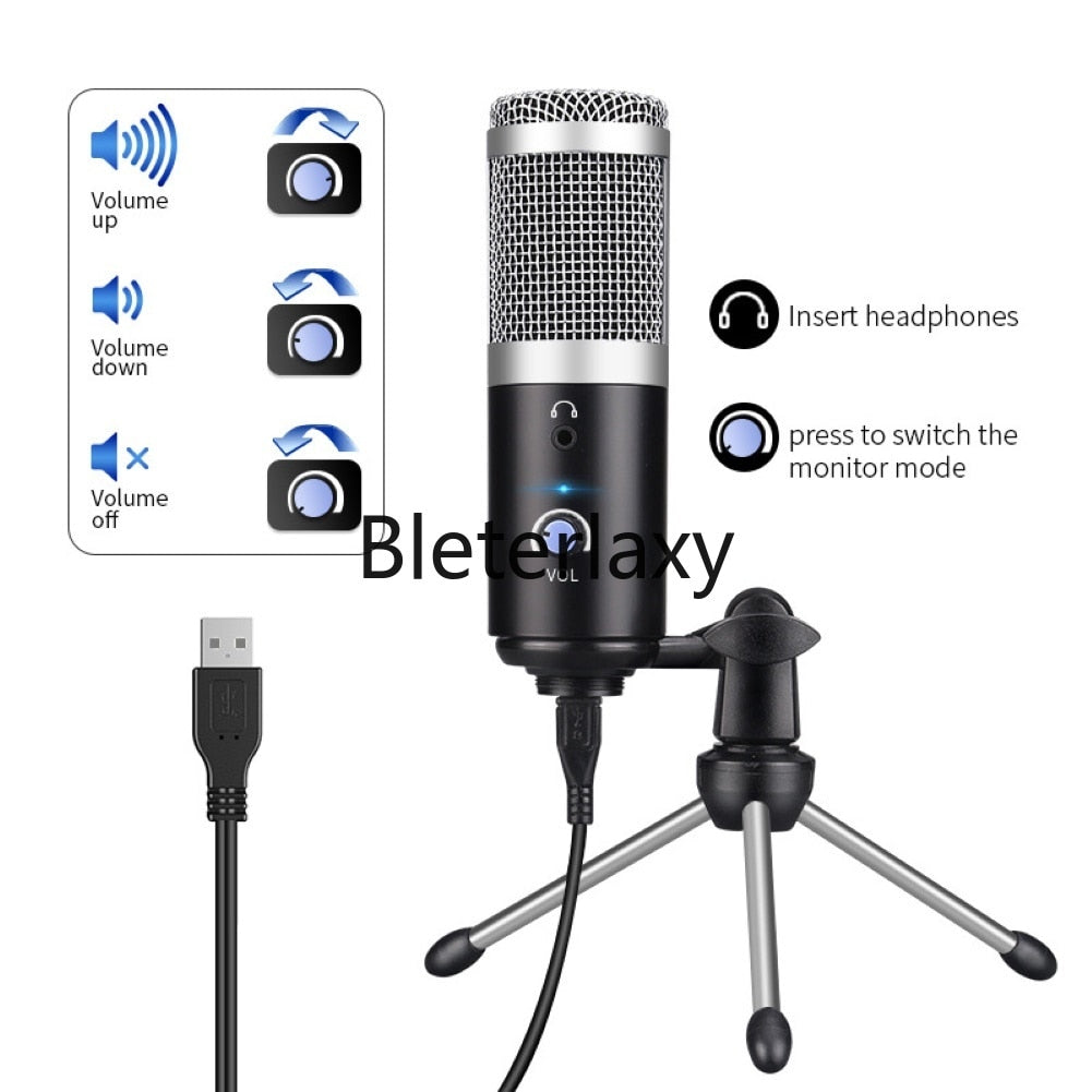 Usb Condenser Microphone Computer Microphone For Youtube Podcast Recording Instrument Play Live Voice Chat Microphone